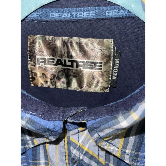Realtree Shirt Plaid Blue Yellow White Snap Button Western Men’s Medium - Picture 2 of 7
